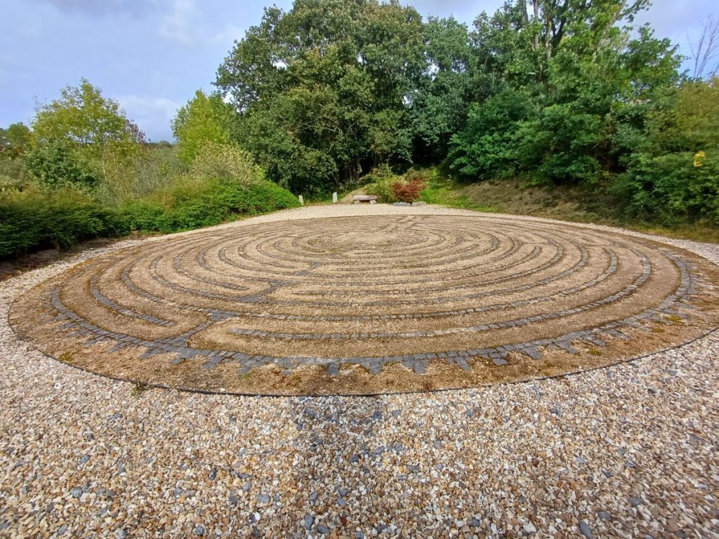 Picture shows a gravel labyrinth